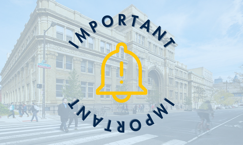 Image of Drexel's Main Building with text that says "Important"
